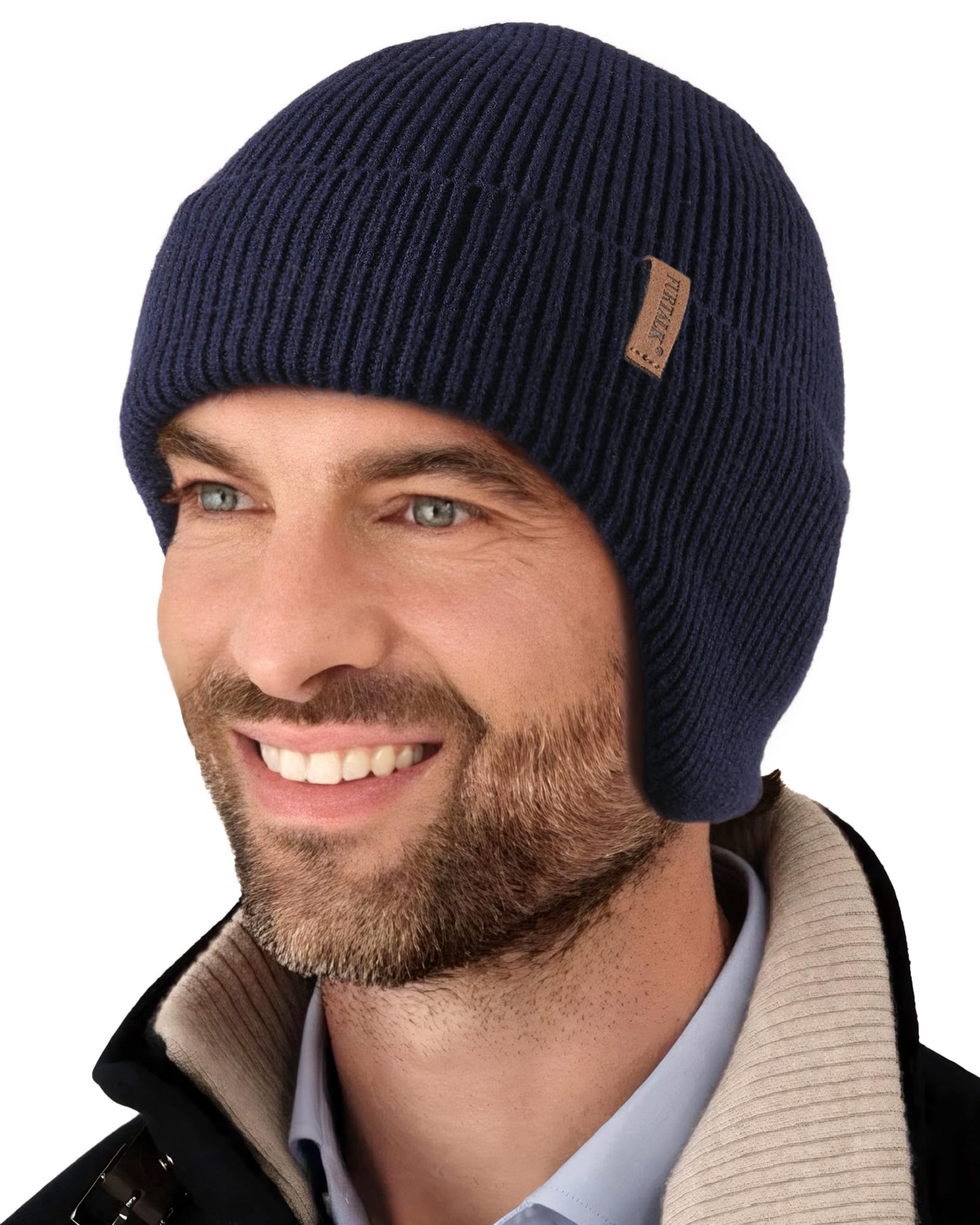 FURTALK Winter Beanie Hats with Earflap for Men Warm Fleece Line Knitted Outdoor Caps